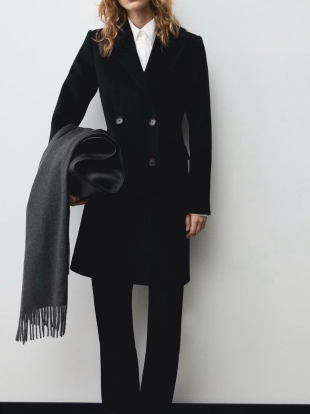 New Mango Double-Breasted Black Wool Blend Coat size S